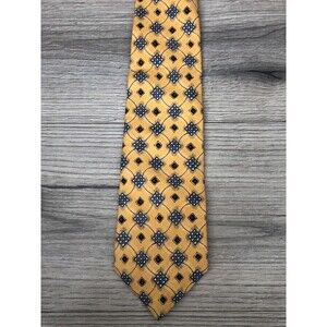 Vintage Land’s End Men’s Tie Regular 100% Silk Yellow Patterned Hand Sewn in USA